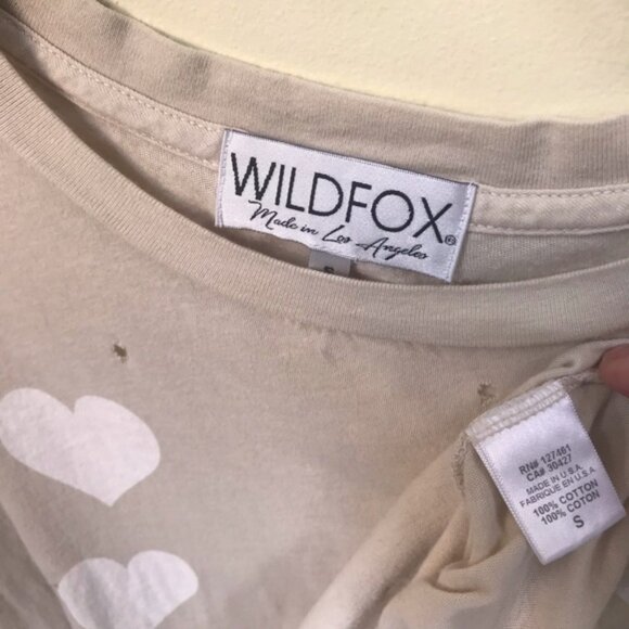 Wildfox Cotton Hearts Graphic Distressed Short Sleeve Tee Crop Soft Stretch Top - Picture 8 of 13